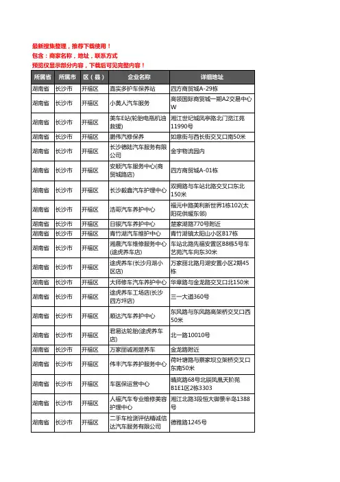 新版湖南省长沙市开福区汽车保养企业公司商家户名录单联系方式地址大全127家