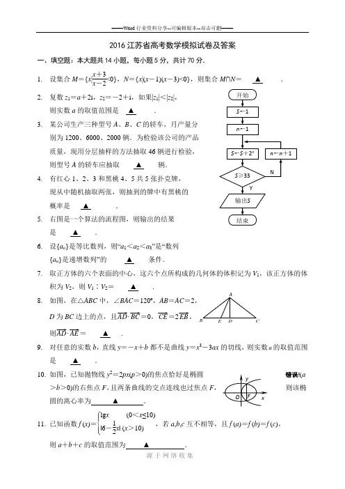江苏省2016年高考最新数学模拟试卷及答案