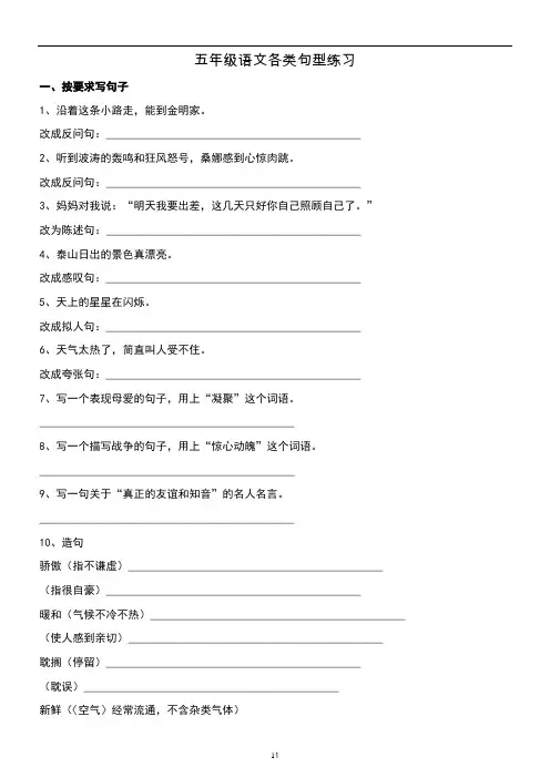 小学五年级语文期末复习-句型转换专项练习