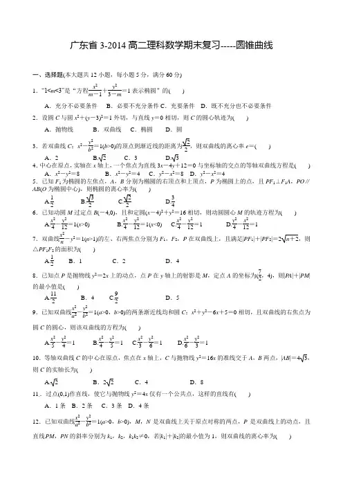 广东省3-2014高二理科数学期末复习-----圆锥曲线