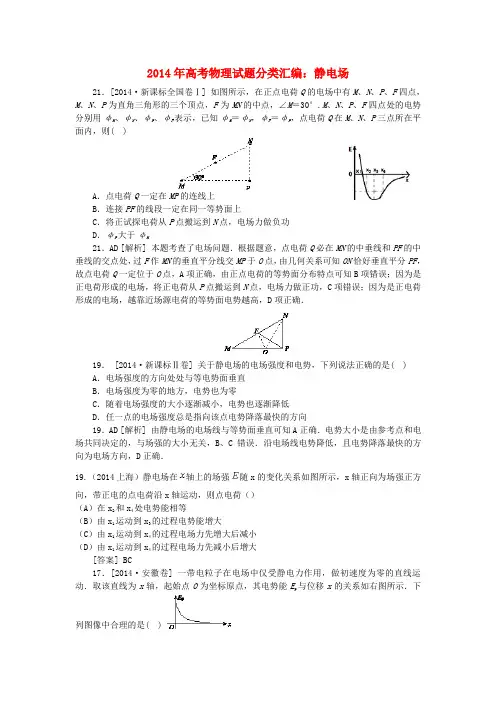 全国高考物理真题分类汇编 静电场 2