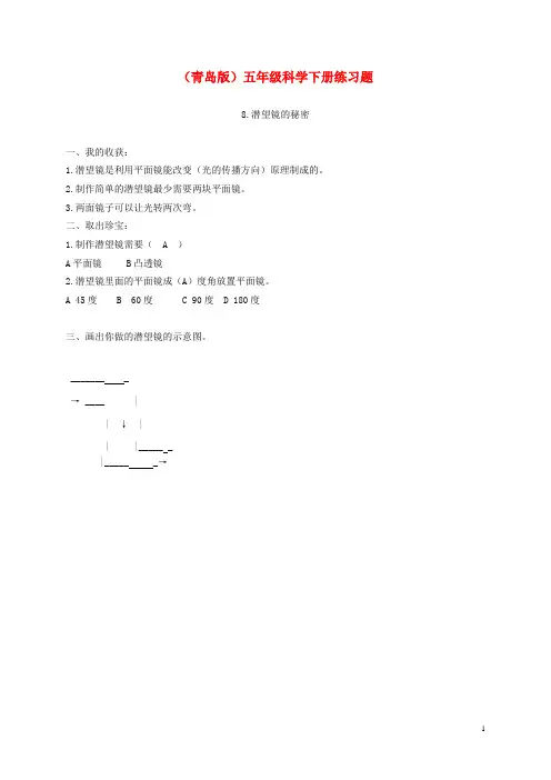 五年级科学下册 潜望镜的秘密1练习题 青岛版