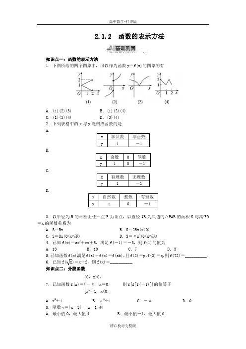 人教B版数学高一版必修1练习2.1.2函数的表示方法
