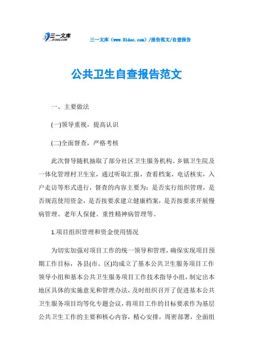 自查报告公共卫生自查报告范文