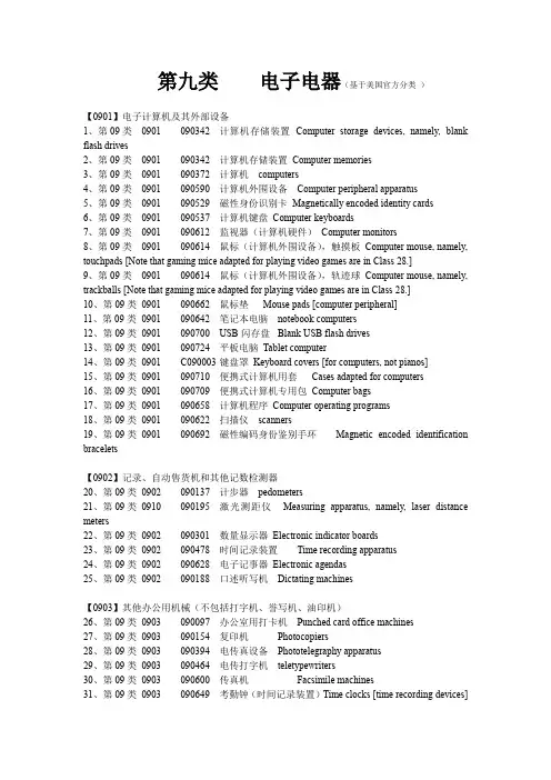 美国商标注册产品项目-9类高频