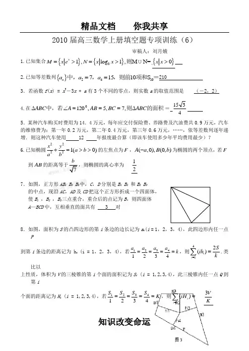 2010届高三数学上册填空题专项训练6