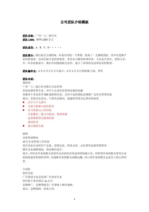 公司团队成员介绍模板