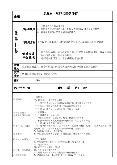优质课一等奖高中语文必修四《永遇乐·京口北固亭怀古》教学设计 2