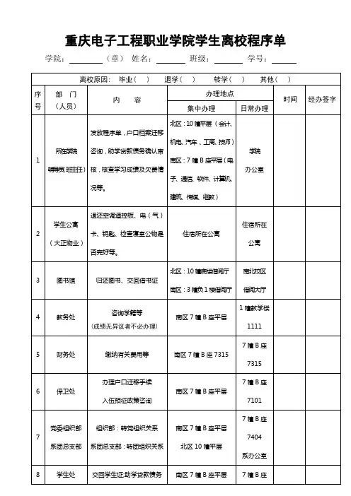 学生离校程序单