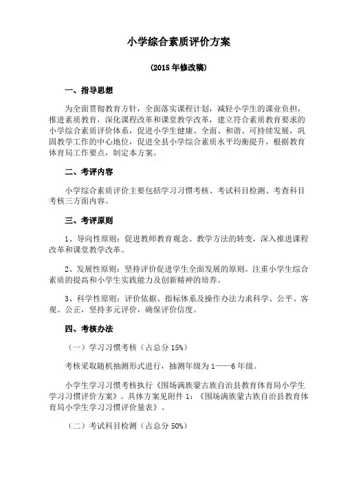 小学综合素质评价方案