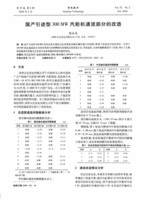 国产引进型300MW汽轮机通流部分的改造