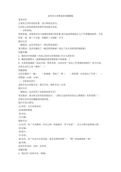 【高考】语文诗歌鉴赏答题模板