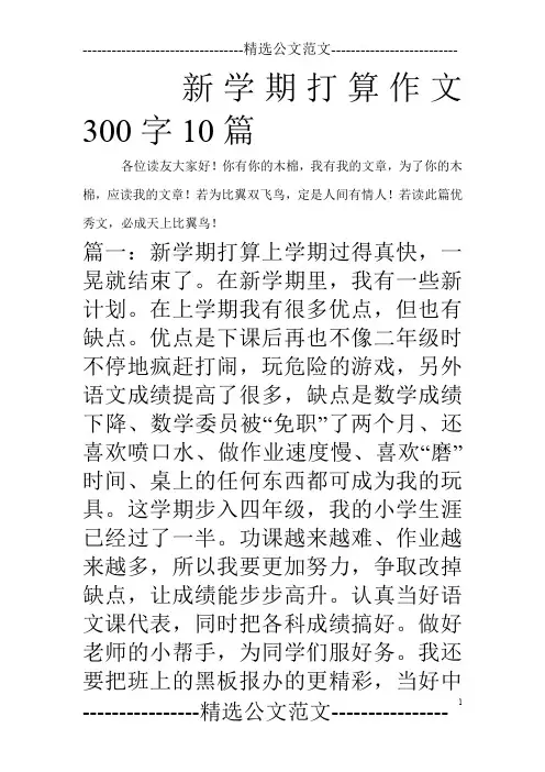 新学期打算作文300字10篇