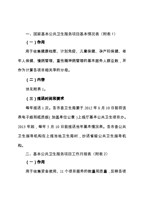 基本公共卫生相关报表