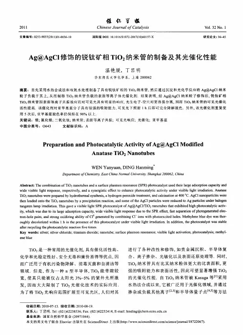 Ag@AgCl修饰的锐钛矿相TiO_2纳米管的制备及其光催化性能