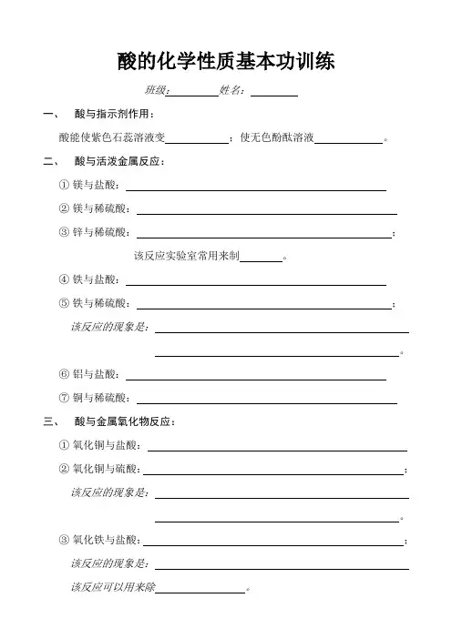 酸的化学性质基本功训练(人教版)