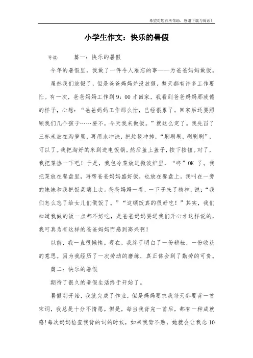 小学生作文：快乐的暑假
