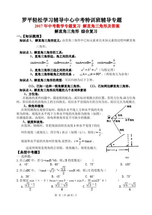 中考数学专题解直角三角形