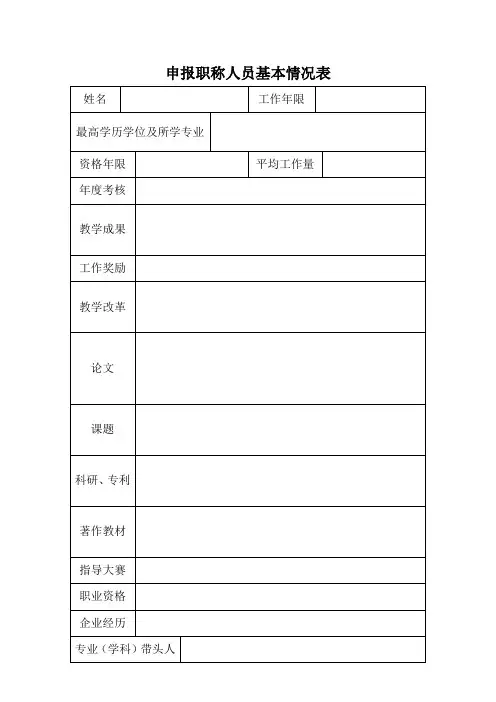 申报职称人员基本情况表