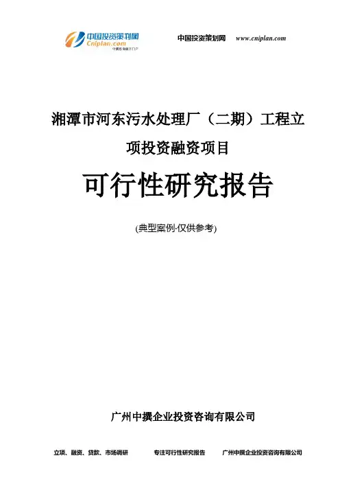 湘潭市河东污水处理厂(二期)工程融资投资立项项目可行性研究报告(非常详细)