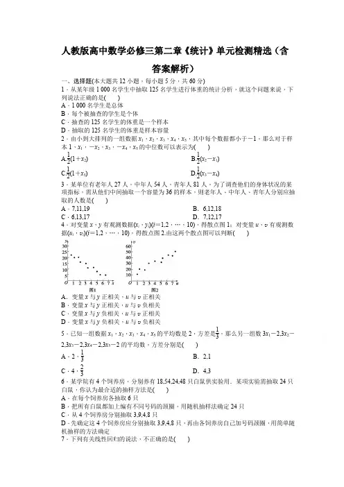 人教版高中数学必修三第二章《统计》单元检测精选(含答案解析)