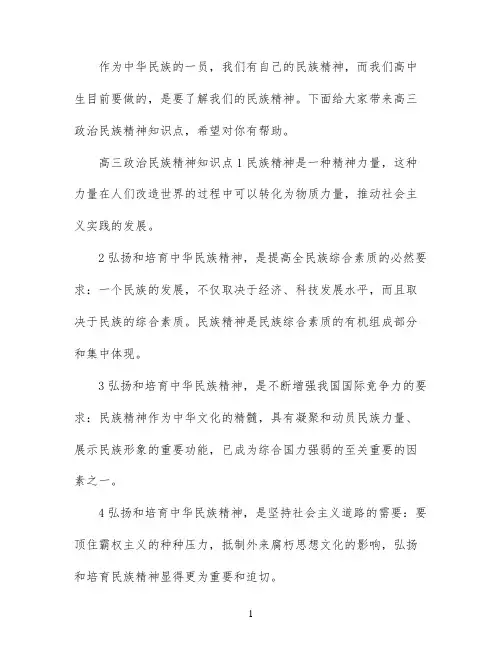 高三政治民族精神知识点总结