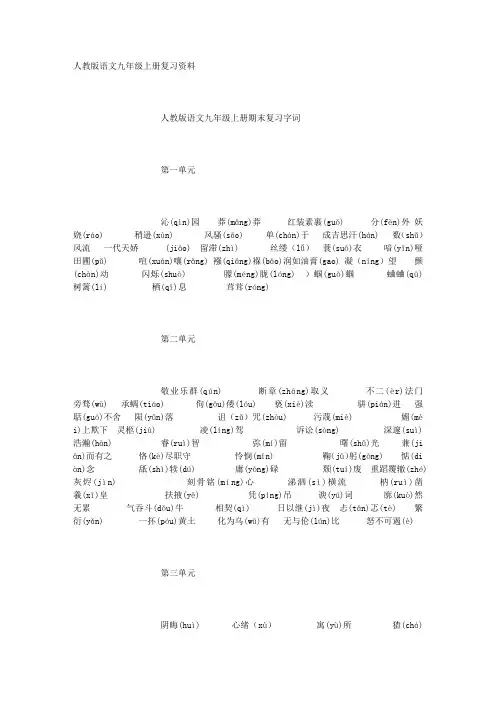 人教版语文九年级上册复习资料