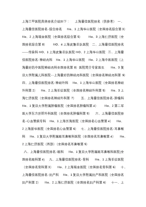 上海三甲医院具体排名介绍如下
