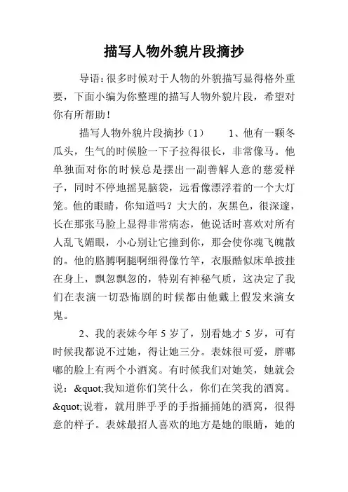 描写人物外貌片段摘抄
