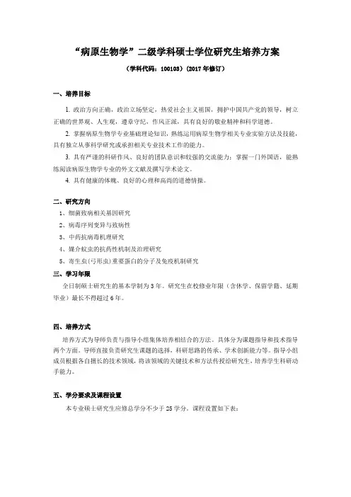 学科硕士学位研究生培养方案模板
