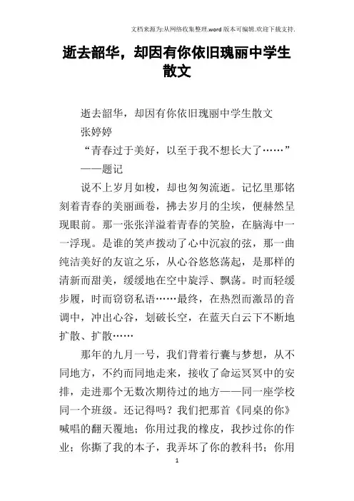 逝去韶华,却因有你依旧瑰丽中学生散文