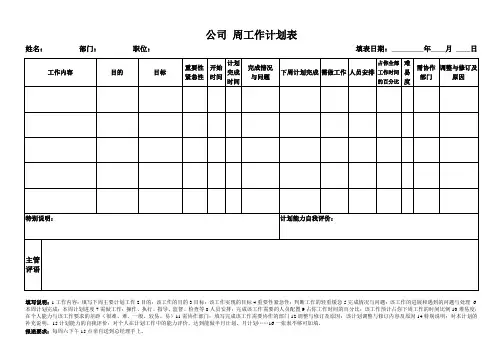 周工作计划报表