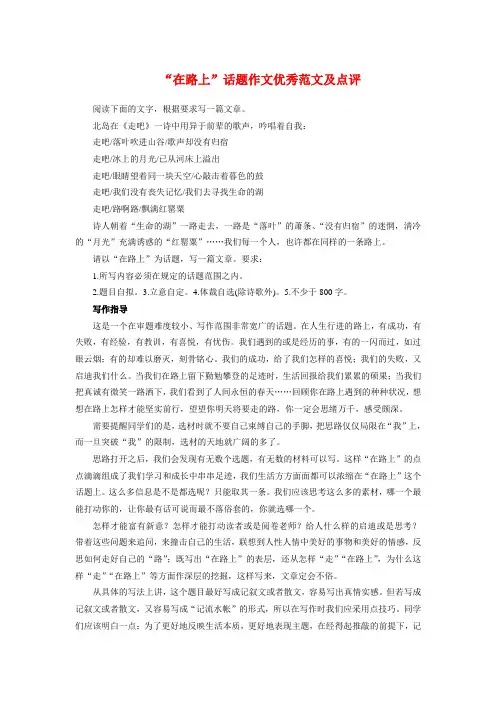 九年级语文中考话题作文优秀范文及点评分析“在路上”