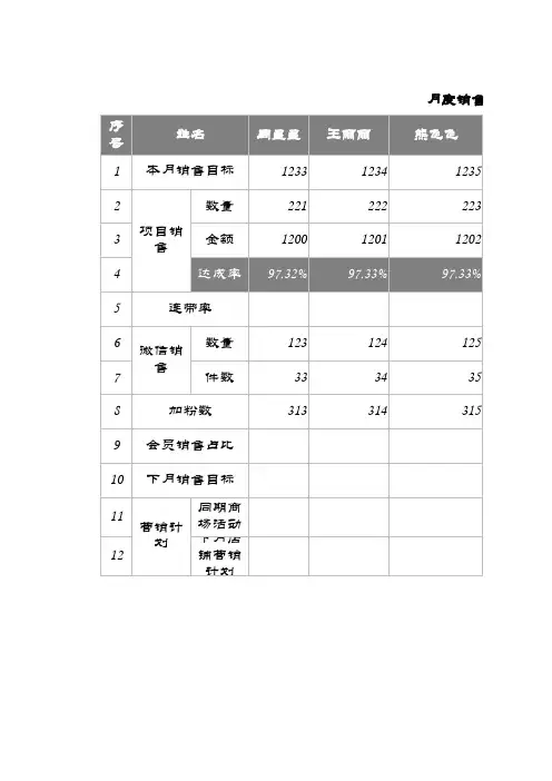 销售业绩报表-月度计划
