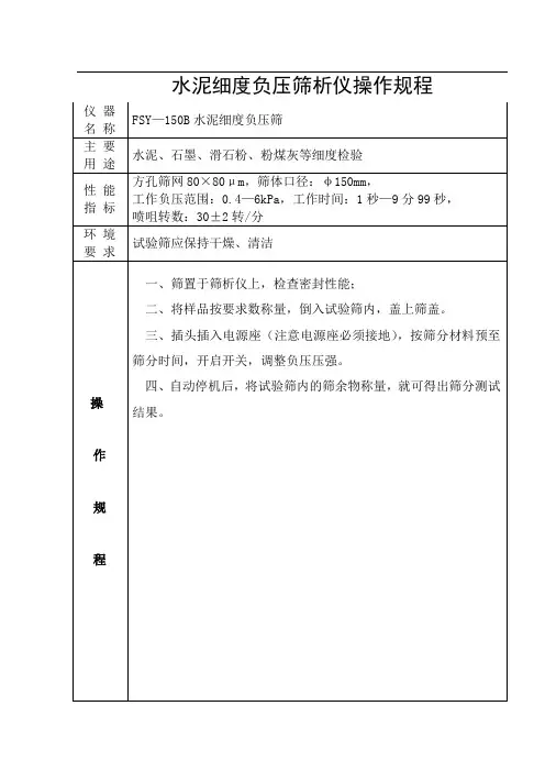 试验室作业指导书(仪器设备操作规程)