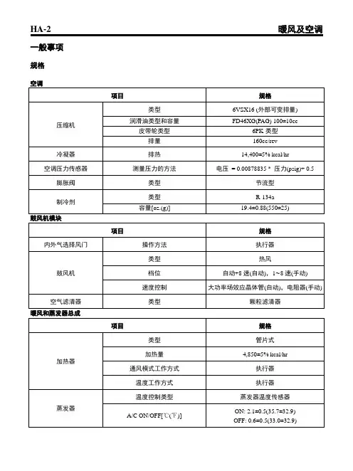 2011起亚K5暖风及空调维修手册