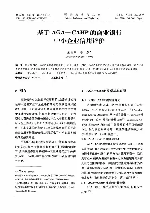基于AGA—CAHP的商业银行中小企业信用评价