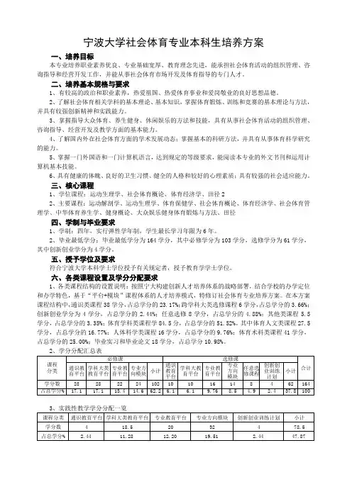 宁波大学社会体育专业本科生培养方案