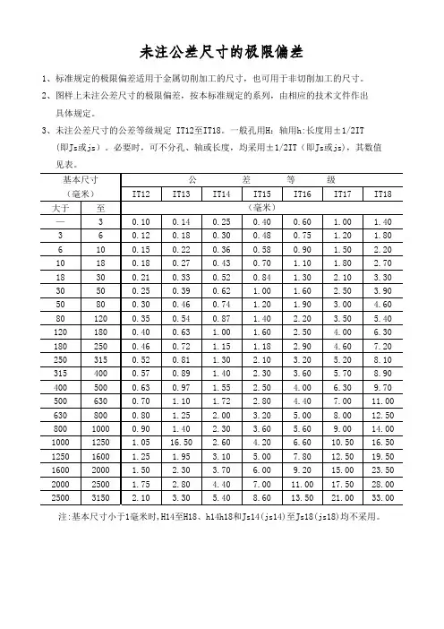 副本未注公差尺寸的极限偏差