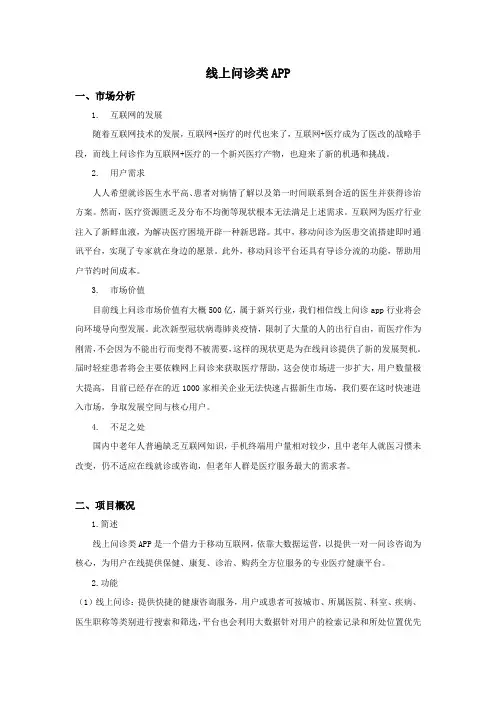 【商业计划书模板】线上问诊APP