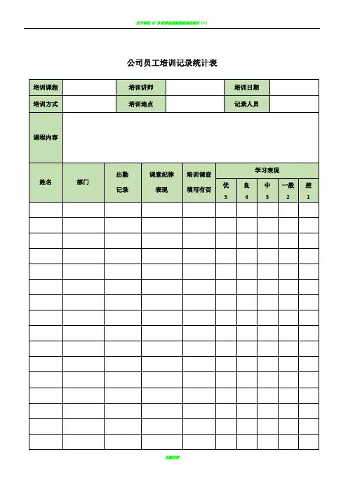 公司员工培训记录统计表