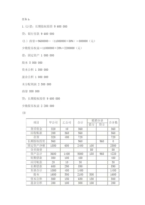 高级财务会计答案任务1