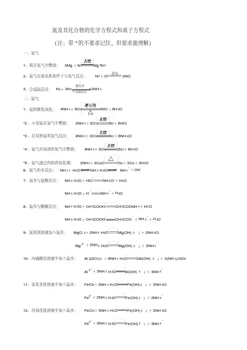氮及其化合物的化学方程式和离子方程式