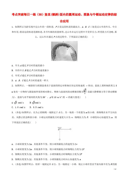 江苏省连云港市2019年高考物理 考点突破每日一练(58)竖直(倾斜)面内的圆周运动、图象与牛顿运动定律的综