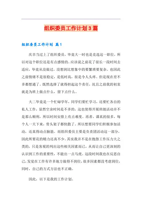 组织委员工作计划3篇