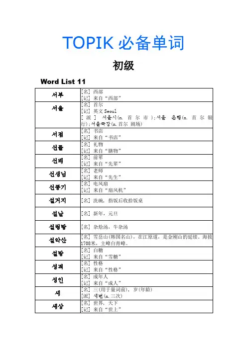 TOPIK必备单词 初级11-16