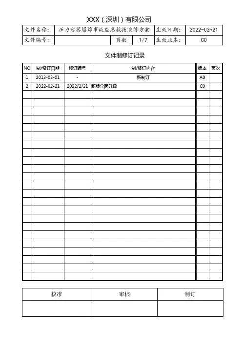 压力容器爆炸事故应急救援演练方案
