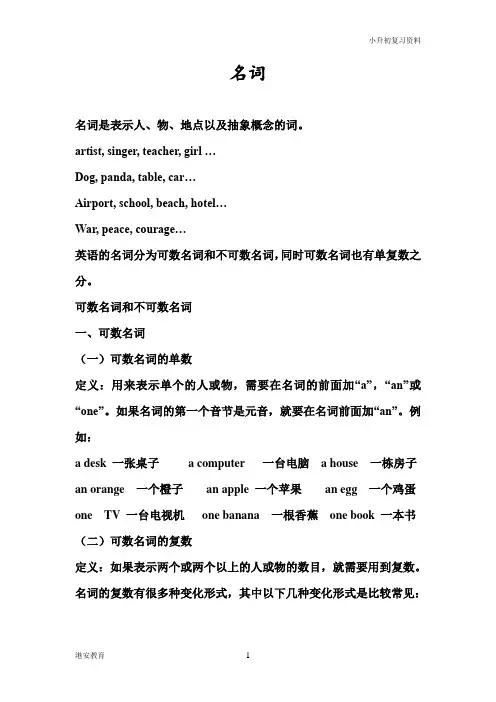 小升初冲刺班名词和代词总复习讲解及练习