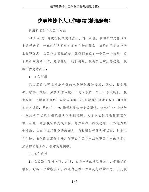 仪表维修个人工作总结报告(精选多篇)