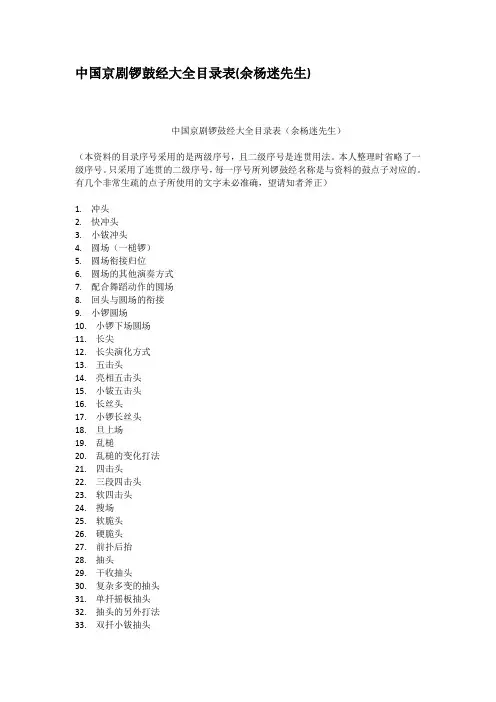 中国京剧锣鼓经大全目录表余杨迷先生